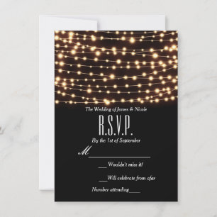 Amber Glow String Lights Rustic Wedding RSVP Card