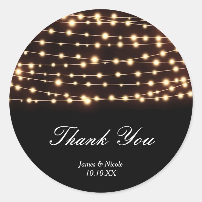 Amber Glow String Lights Rustic Wedding Sticker (Front)