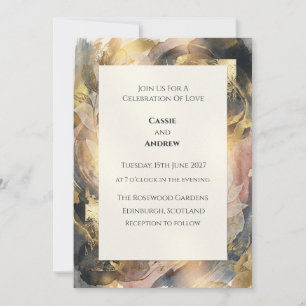 Amber Gold Dusty Rose Abstract Floral Wedding Invitation