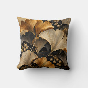 Amber Gold Ginkgo Leaf Fans Throw Pillow
