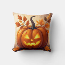 Amber Gourd Glow | Elegant Autumn Throw Pillow