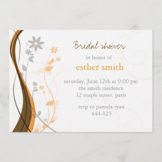 Amber & grey floral charm invitation