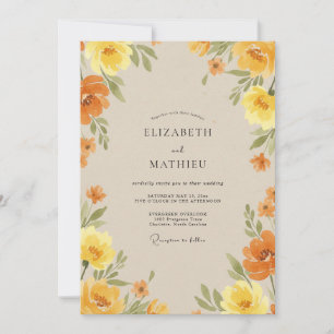 Amber Honey Ranunculus Eucalyptus Wedding Invitation