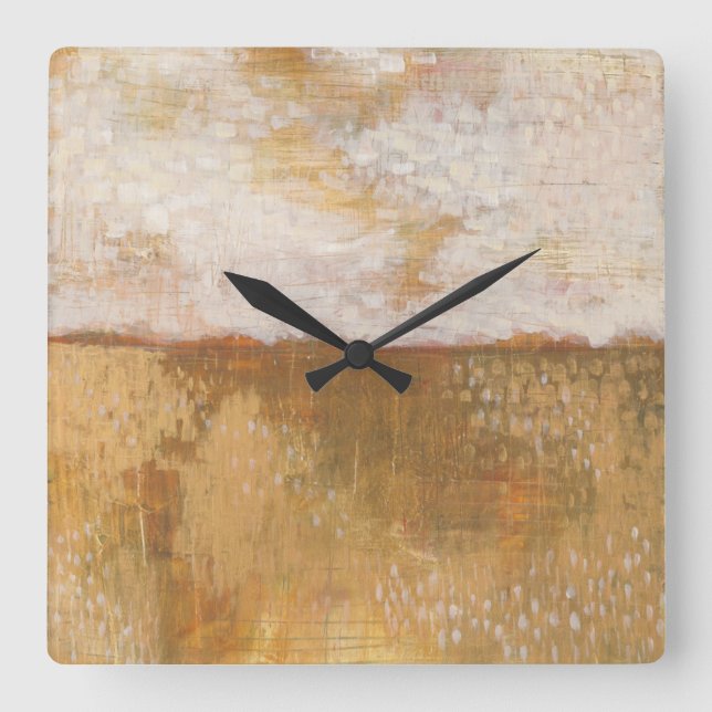 Amber Horizon Abstract Print | Melissa Averinos Square Wall Clock (Front)