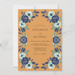 Amber Indigo Peony Wedding Invitation