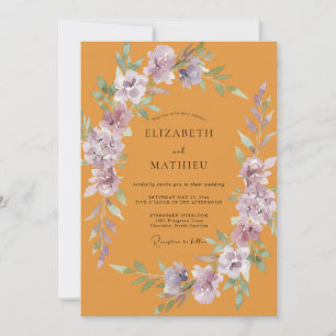 Amber Lavender Wreath Wedding Invitation