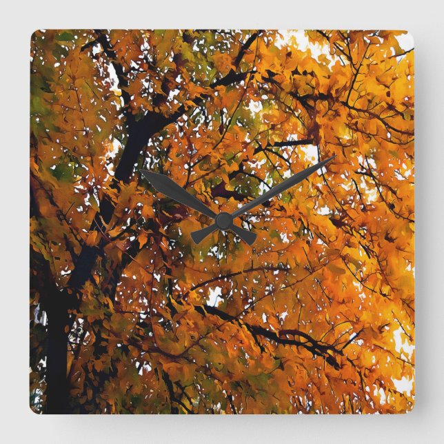 Amber Leaves of Fall Square Wall Clock (Front)