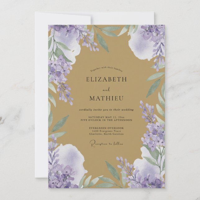 Amber Lilac Peony Wedding Invitation (Front)
