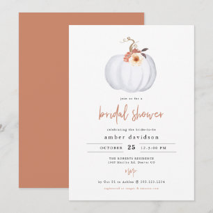 AMBER Modern Rustic White Pumpkin Bridal Shower Invitation