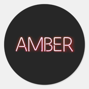 Amber name in glowing neon lights novelty classic round sticker