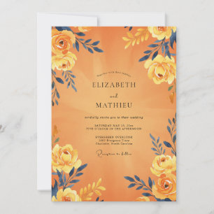 Amber Navy Leaf Wedding Invitation