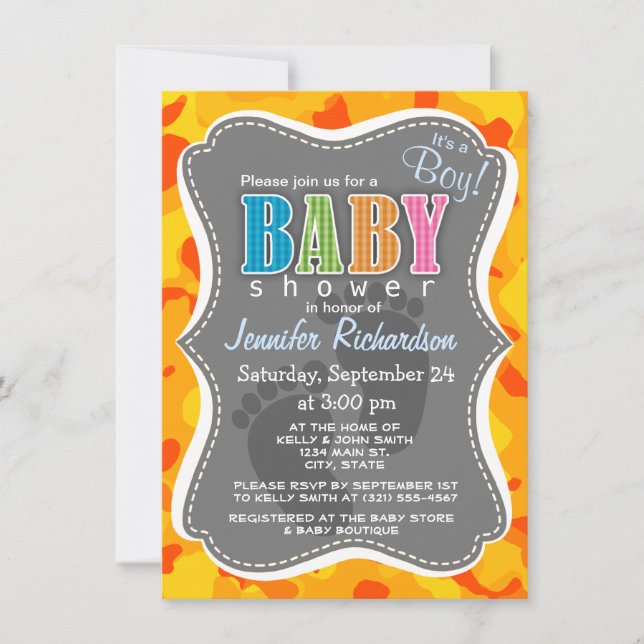 Amber Orange Camo; Camouflage Invitation (Front)