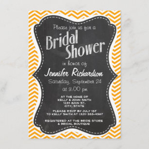 Amber Orange Chevron; Vintage Chalkboard look Invitation