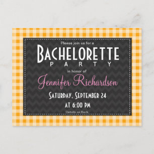 Amber Orange Gingham bachelorette party invitation