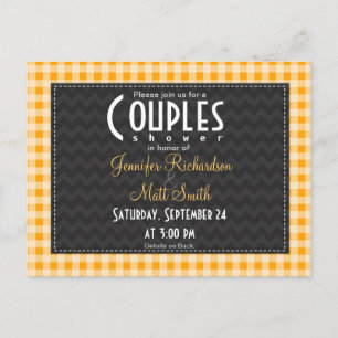 Amber Orange Gingham Couples Shower Invitation Postcard