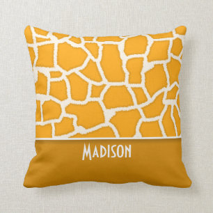 Amber Orange Giraffe Print; Personalized Throw Pillow
