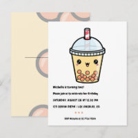 Amber Orange Kawaii Bubble Tea Birthday Party
