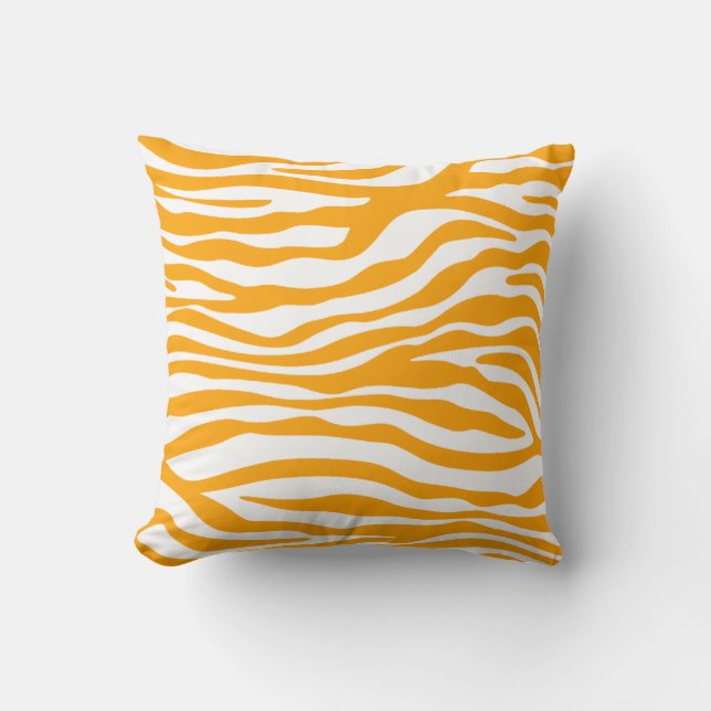 Amber Orange Zebra Animal Print Throw Pillow (Front)