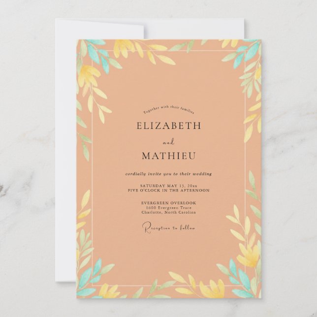 Amber Painted Leaf Wedding Invitation (Front)
