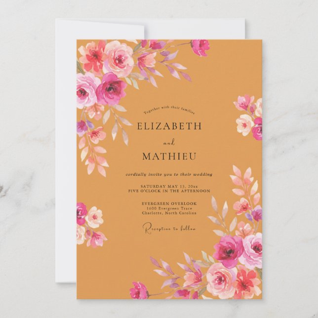 Amber Pink Floral Wedding Invitation (Front)