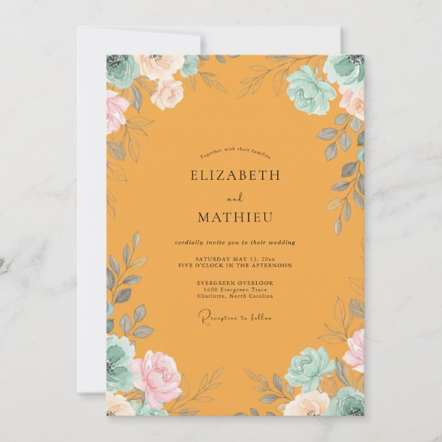 Amber Pink Wildflower Wedding Invitation (Front)