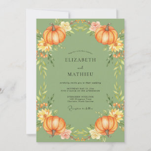 Amber Pumpkin Sunflower Eucalyptus Wedding Invitation