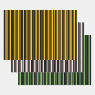 Amber Rose Bud Green Misty Rose and Black Stripes Wrapping Paper Sheet