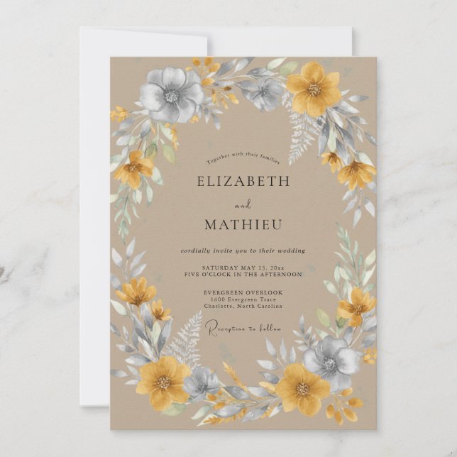 Amber Rustic Botanical Wedding Invitation (Front)