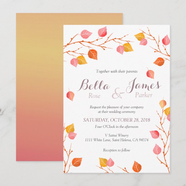 Amber Sky Autumn Leafs Invitations Mariages de aut (Devant / Derrière)