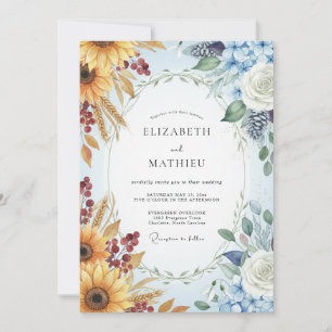 Amber Sky Sunflower Eucalyptus Wedding Invitation