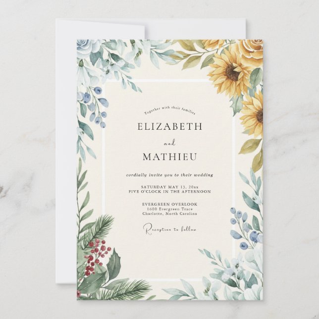 Amber Sunflower Berry Wedding Invitation (Front)