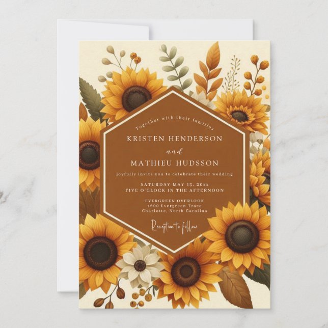 Amber Sunflower Harvest Wedding Invitation (Front)