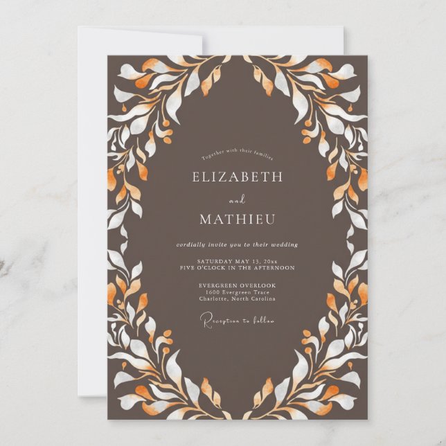 Amber Taupe Leaf Wedding Invitation (Front)