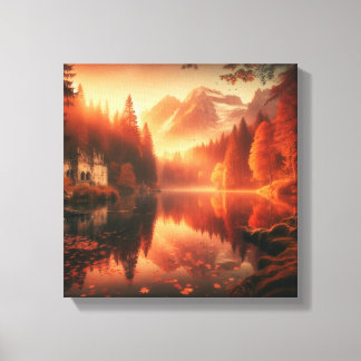 Amber Twilight Over Enchanted Alpine Lake Canvas Print