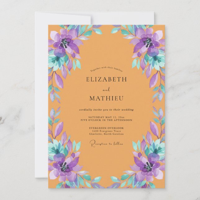 Amber Violet Painted Wedding Invitation (Front)