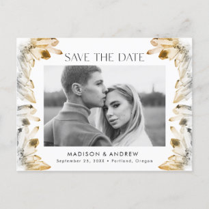 Amber Watercolor Crystal Photo Save the Date Announcement Postcard