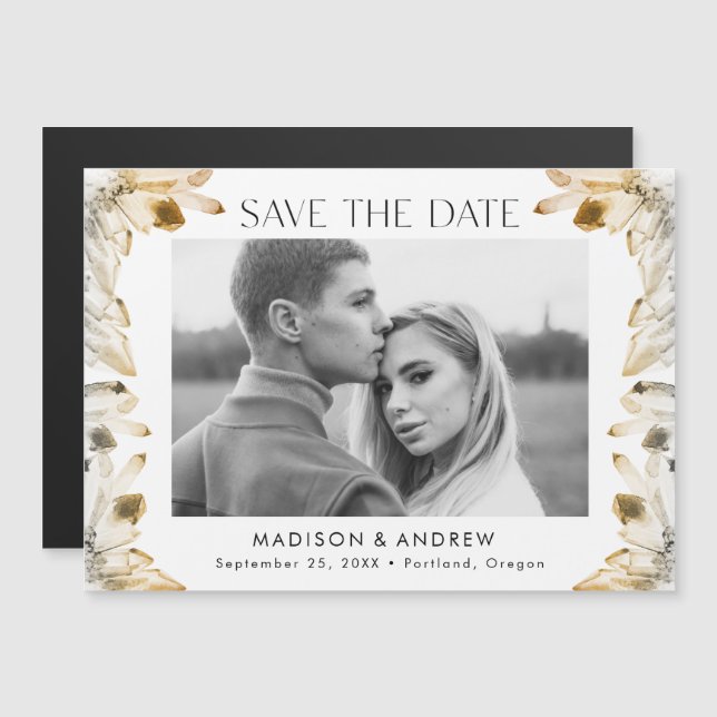 Amber Watercolor Crystals Photo Save the Date Magnetic Invitation (Front/Back)