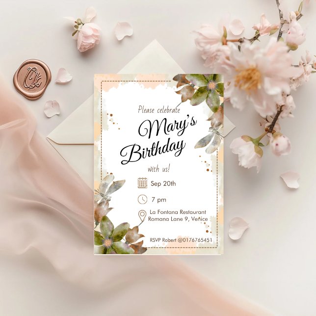Amber Watercolour Florals Birthday Invitation (Creator Uploaded)