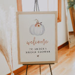 AMBER White Pumpkin Fall Bridal Shower Welcome Poster<br><div class="desc">This bridal shower welcome sign features a white watercolor pumpkin with peachy orange floral accents and a modern minimalist layout. Edit most wording to meet the needs of your event. This baby shower poster is perfect for your fall themed event.</div>