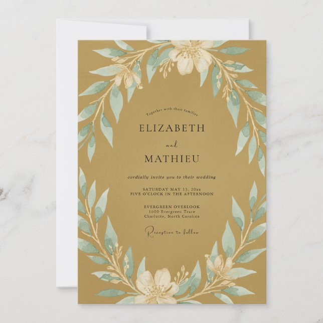 Amber Wreath Wedding Invitation (Front)