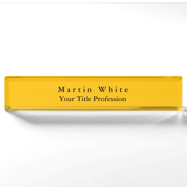 Amber Yellow Plain Elegant Professional Modern Nameplate (Front)