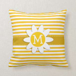 Amber Yellow Stripes; Daisy Throw Pillow