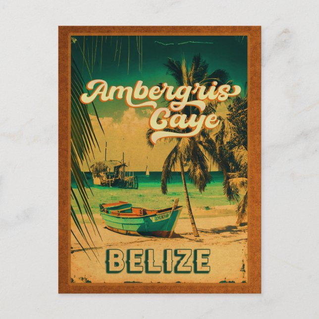 Ambergris Caye Belize Vintage Palm Trees Souvenirs Postcard (Front)