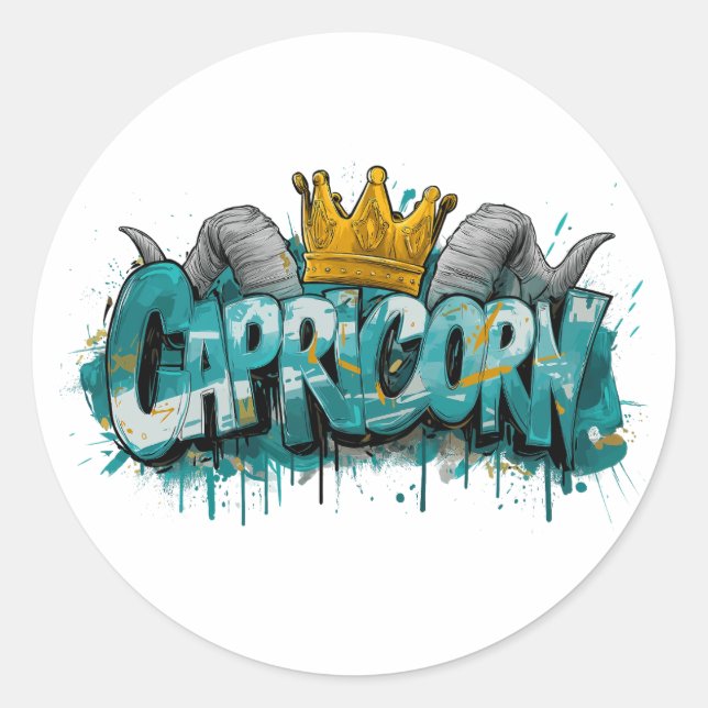 Ambitious Capricorn Zodiac Graffiti Airbrush Classic Round Sticker (Front)