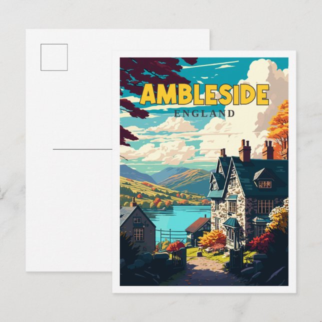 Ambleside England vintage travel illustration Postcard (Front/Back)