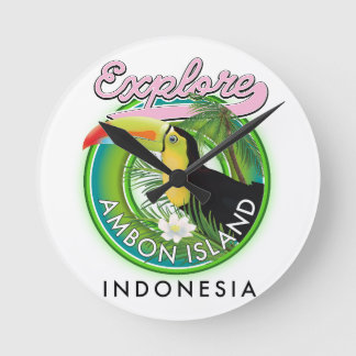 Ambon Island Indonesia travel logo Wood Wall Art Round Clock