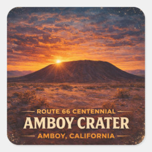 Amboy Crater Sunset Route 66 Centennial Travel Square Sticker