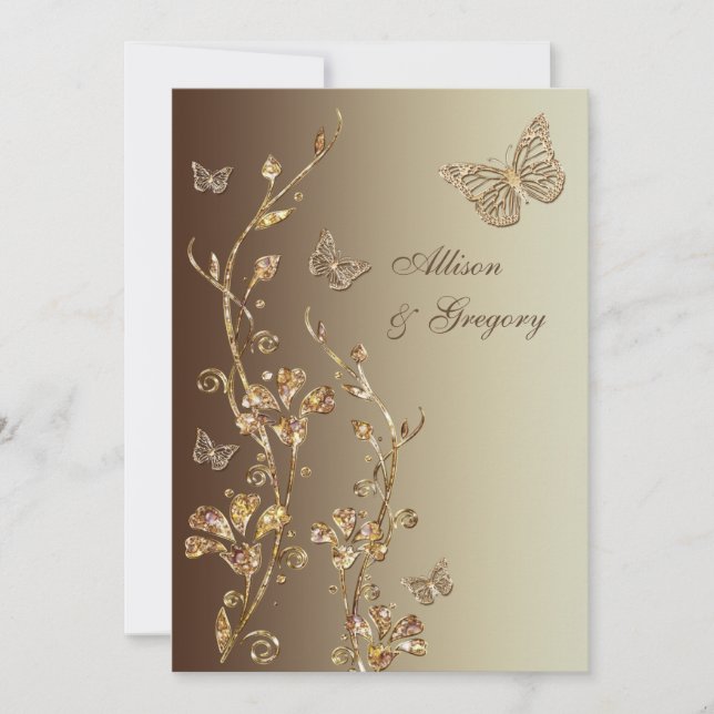 Ambre, faire-part de mariage floral de papillons (Devant)