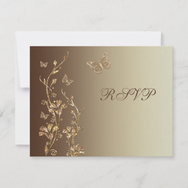 Ambre, Floral Marron avec Papillons Carte de Répon (Devant)