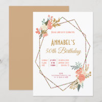 Ambrose Coral Floral Geometric Frame 50th Birthday